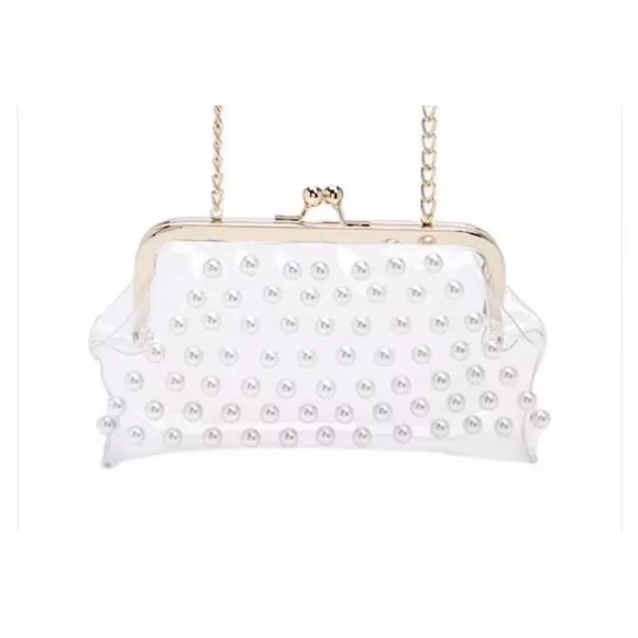 Clear Jelly Pearl beaded accent Purse evening bag - Picture 2 of 6